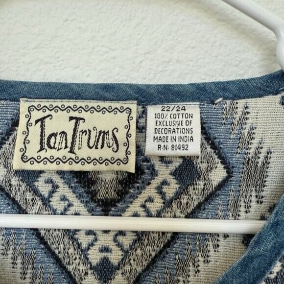 Tan Trums Vintage Southwestern Print Jacket Plus Size 22/24 Blue Concho Buttons - Picture 3 of 7